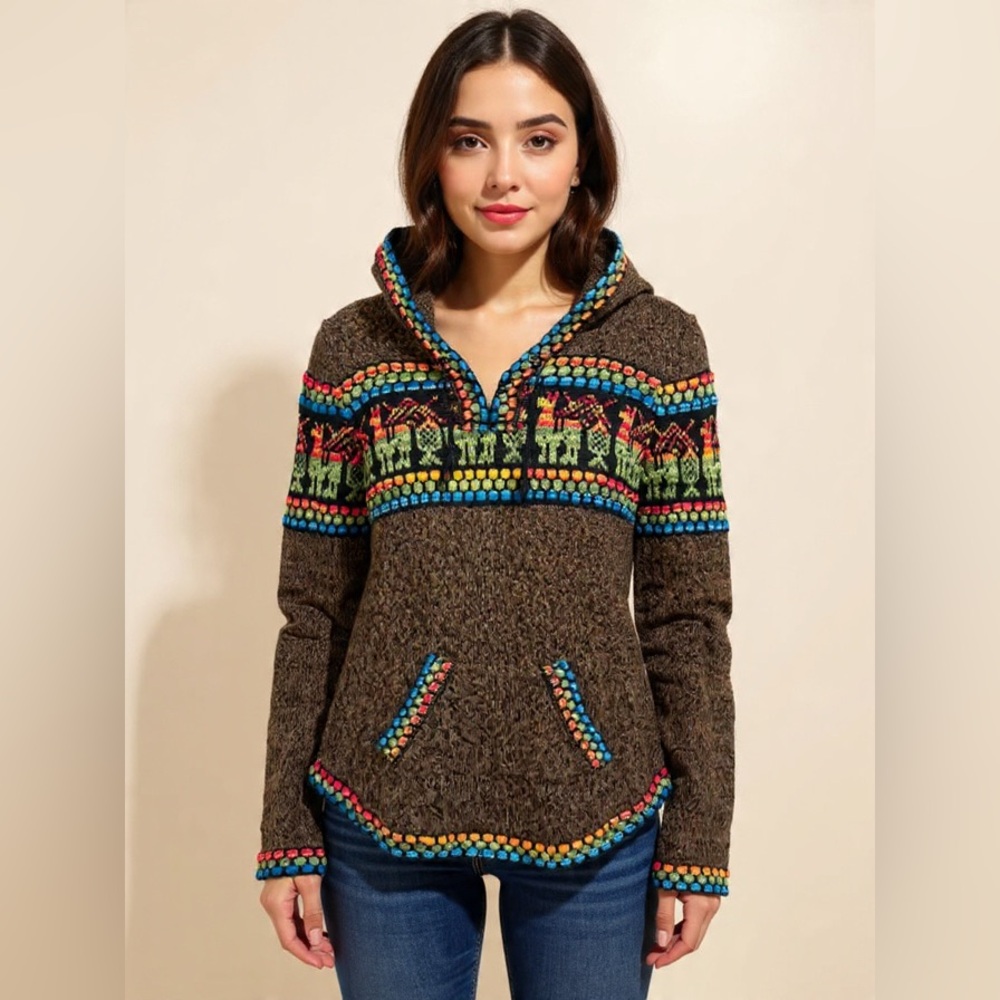 Alpaca Boho Peruvian Hoodie- SIZE: small